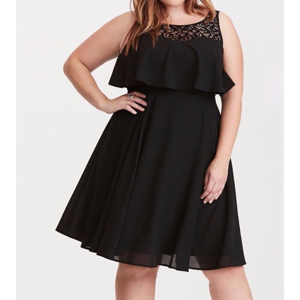 NEW $68 Torrid Womens Plus 26 Georgette Lace Illusion Skater‎ Dress Black